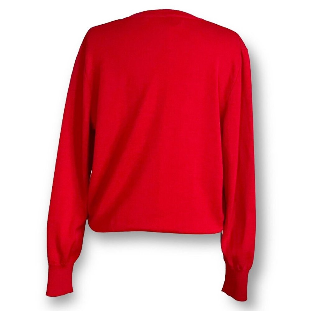Valentino Womens Red Cardigan Sz M Vintage 80s Luxury Wool Knit Blouson Sweater - Picture 6 of 9